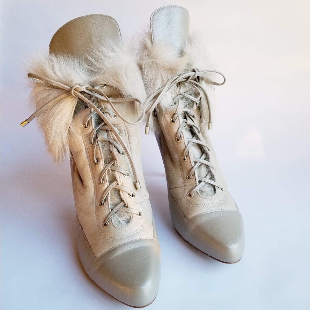 Ann Taylor Lamb Shearling Fur Lace Up Pointed Toe - Picture 2 of 7